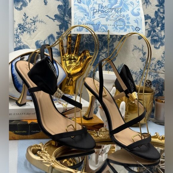 🆕 TED BAKER 🧿 NWOB Belle Black Satin Half Bow Sandal, Sz 38.5 US 8 - Picture 3 of 16